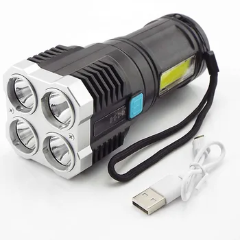 4 LED-es kézi Elemlámpa nagy teljesítményű COB Oldal vaku lámpa fáklyák éjszakai világítás USB tölteni Hordozható lámpa Torch Kemping C1 1