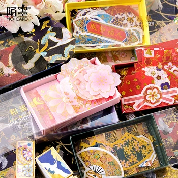 45pcs/doboz Japán stílusú arany fólia matricák bronz daru hullám cseresznyevirág ősi zen virág dekoráció tervező matricák 1