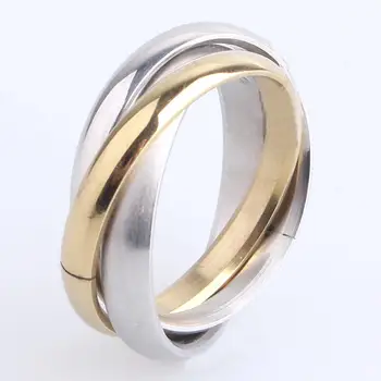 4mm Három kör arany, ezüst színű 316L Rozsdamentes Acél gyűrűk ujját a nők, férfiak, nagykereskedelmi