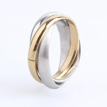 4mm Három kör arany, ezüst színű 316L Rozsdamentes Acél gyűrűk ujját a nők, férfiak, nagykereskedelmi 2