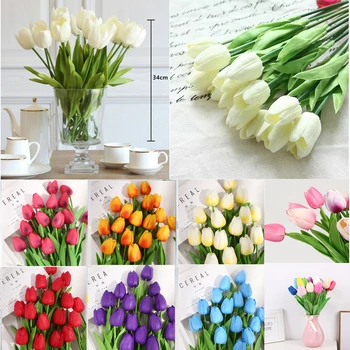 5db/sok Tulipán Csokor Mesterséges Virág Hamis Virág Igazi Érintse meg a lakodalom lakberendezés 2