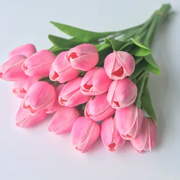 5pc 10db Tulipán Mesterséges Virágok, Rózsaszín, Arany, Fehér PU Igazi Érintse meg az Otthon Kert Dekoráció Hamis Latex Csokor Esküvő Party