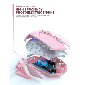 6D 4800DPI USB-s Vezeték nélküli Gaming Mouse Újratölthető Ergonomikus Matt Mause Aranyos Rózsaszín Egér a Számítógép-Laptop Gamer Girl Ajándék 2