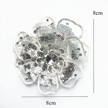 8CM 3D Hímzés Fehér Virág Fejét Varrni A Patch Sequin Háló Csipke Kárpitok, Többrétegű dísz Esküvői Appliqués Ruha 2