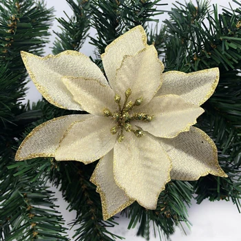 8db ÚJ 13cm Karácsonyi Mesterséges Virágok Arany Oldalon karácsonyfa Dekoráció Esküvői Party Dekor Díszek 1