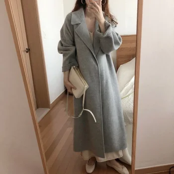 A Nők Elegáns Gyapjú Gyapjú Koreai Kabát, Hosszú Kabátot Őszi Női Téli Kabát Vintage Női Meleg Outwear Kabátban, Cape Femme 1