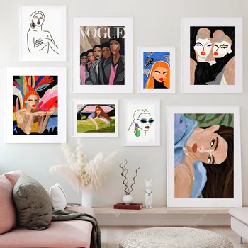 A Vogue Arab Lány Portré Nővér Virág Színes Wall Art Vászon Festmény, Poszterek, Nyomatok, Fali Képek, Nappali Dekor 2