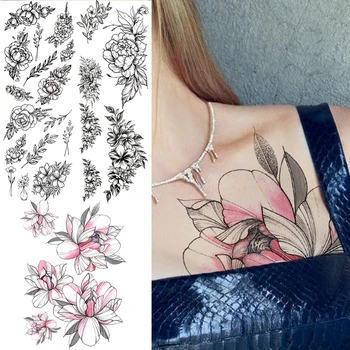 Akvarell Dahlia Lily Virág Ideiglenes Tetoválás A Nők Felnőtt Reális Flora Rózsa, pünkösdi Rózsa Tetoválás Hamis Matrica 3D-Nagy, Tetoválás