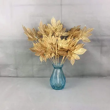 Arany Esküvői Művirágok Műanyag Szimuláció Levelek Ág Christams Dekorációs Növény Vezető Úton Room Decor Esztétikai