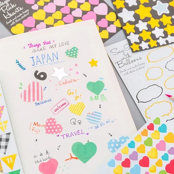 Aranyos, Aranyos Scrapbook Napló Matricák Írószer csillagok zászló Journal Utazási Matrica Szett Szív, koreai, japán betűket