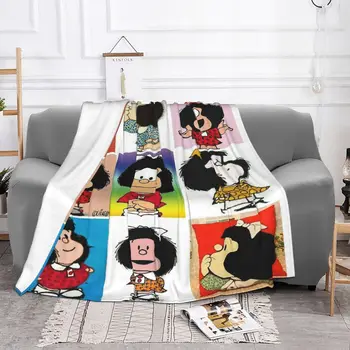 Aranyos Rajzfilm Anime Kockás Mafalda Takaró Bársony Őszi/Téli Lélegző, Könnyű Takarót a Kanapé Kanapé Plüss Takaró 2