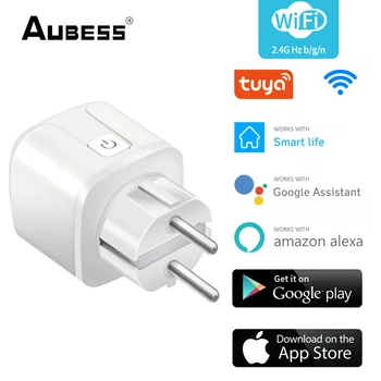 Aubess WiFi 16A EU Smart Plug Vezeték nélküli Távirányító Power Monitor Időzítő Socket hangvezérlés Tuya Intelligens Élet ALKALMAZÁS a Google Haza Alexa