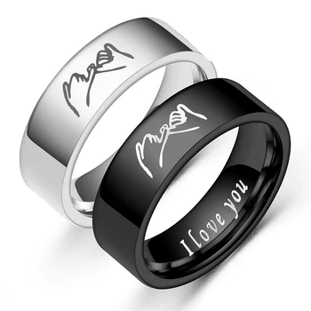 Betűk Szeretlek, Rozsdamentes Acél Gyűrű, Ezüst Színű Romantikus Design Szív Esküvői Pár Valentin Nap, Évforduló Ajándék 1