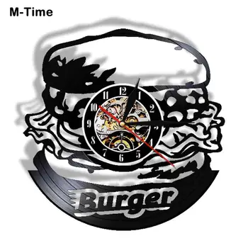 Burger falióra gyorsétterem Bakelit lemez falióra Modern Dseign Burger Üzlet Dekoráció 3D-s LED Lámpa Új Áruház Megnyitását Ajándék klok 1