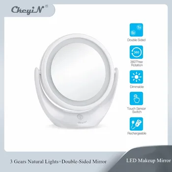 CkeyiN USB Újratölthető LED-Smink Tükör 5x nagyítás Asztali Forgó Tükör Kozmetikai Tükör Érintse meg Dimmer Háttérvilágítású Tükör 1