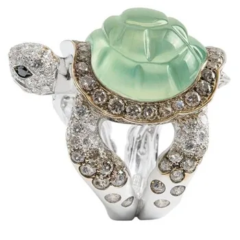 Divat Aranyos Teknős Gyűrűk Nők Lány Glamour Ékszerek, Ajándékok Mászni Állat Zöld Teknős Páncélja Strasszos Gyűrű