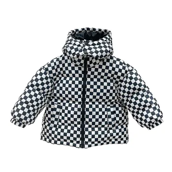 Divat-koreai Stílus Gyermek Kabát Kockás Design Kapucnis Sűrűsödik Meleg Kabát Téli Ruhát a Lányok, mind a Fiúk