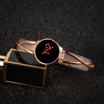 Divat Női Karóra Touch kijelző LED Digitális Karóra Női Lány Rozsdamentes Acél Elektronikus Karóra Reloj Mujer Karkötő