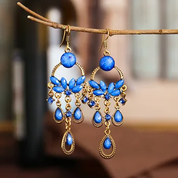 Divatos Virág Kék Kristály Hosszú Tassel Karika Fülbevaló Női Fogasok 2020 Klasszikus Indiai Fülbevaló Gyöngyökkel Esküvői Fülbevaló 1