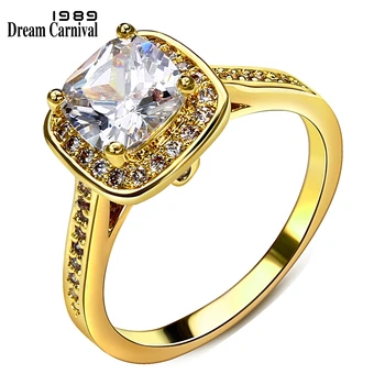 DreamCarnival1989 Nők Esküvő Ékszer Ezüst Arany Színű Nagy Téren Cirkon Szoliter Gyűrűk YR7233 Ajándék Anillos Mujer 2