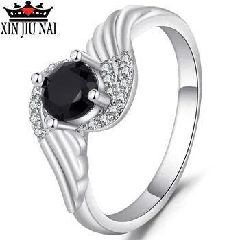 Egyedülálló Természeti Fekete Onyx Spinell Évfordulóján Gyűrű 925 Anillos Ezüst Gyűrű Kerek Vágott Kő Gyűrű Ékszer A Nők