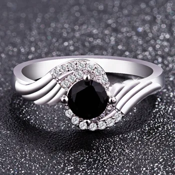 Egyedülálló Természeti Fekete Onyx Spinell Évfordulóján Gyűrű 925 Anillos Ezüst Gyűrű Kerek Vágott Kő Gyűrű Ékszer A Nők 2
