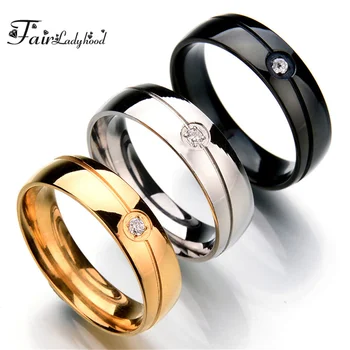FairLadyHood kiváló Minőségű Soha nem Fakul 316L Rozsdamentes Acél CZ Kő Inlay Gyűrűk Személyiség Egyszerű Esküvői Gyűrű Női Ajándék