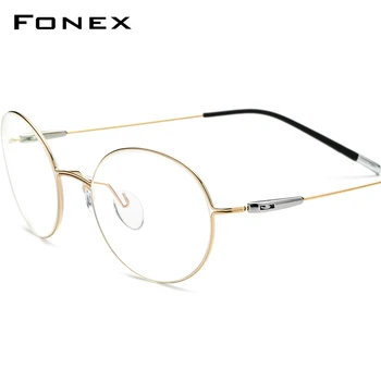 FONEX Titán Ötvözet, Szemüveg Keret, a Férfiak Szemüveget a Nők Ovális Rövidlátás Optikai Keret koreai Screwless Szemüveg F1028 1