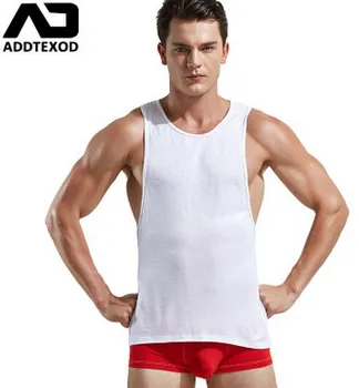 Forró!10colors márka ADDTEXOD szexi tartály tetejét szilárd pamut mellény, Férfi divat lélegző fitness ruházat mellény ujjatlan ruha 2