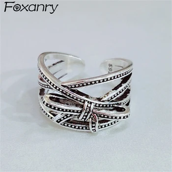 Foxanry Minimalista 925 Sterling Ezüst Divatos Elegantd Bowknot Gyűrűk Varázsa Nők Lány Újonnan Esküvői Kiegészítők Fél Ajándék 1