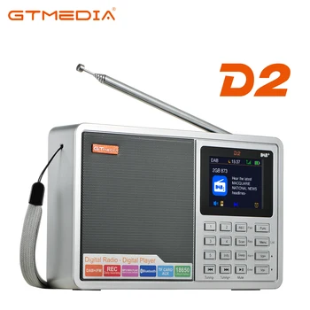 GTMEDIA D2 Hordozható DAB Rádió Digitális FM Rádió, Bluetooth, Sztereó Hangszóró, MP3 Felvétel Fülhallgató USB Újratölthető Ébresztőóra