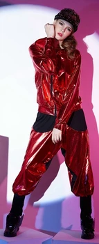 Gyerekek, Felnőttek Új divat alkalmi Melegítő Jelmez női viselet piros flitter patchwork jazz laza Hárem Hip Hop Dance Nadrág 2