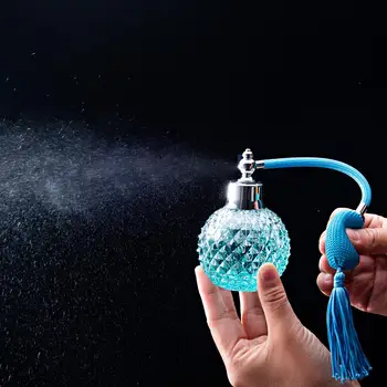H&D Vintage Kék Üveg Üres Parfümös Üveg Arcszeszt Hosszú Spray Bojt Porlasztó Újratölthető Hölgy Ajándék, Luxus Sorozat 110ml