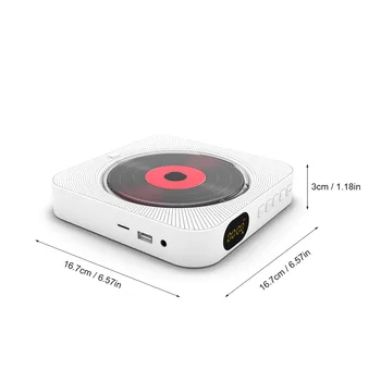 Hordozható CD-Lejátszó Bluetooth Hangszóró Sztereó CD-lejátszó LED Képernyő Falra Szerelhető CD zenelejátszó IR Távirányító, FM Rádió 2