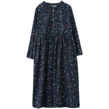 hosszú ujjú plus size pamut ágynemű vintage virágos ruha női alkalmi laza tavaszi, őszi ruha, elegáns ruha 2021 2