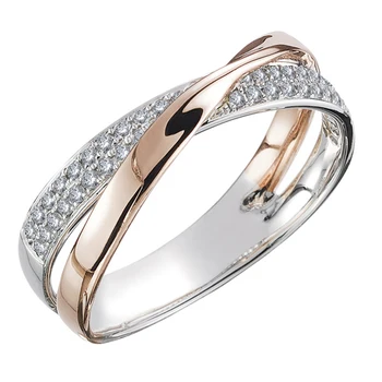 Huitan Legújabb Friss, Két tónusú X Alakú Kereszt Gyűrű Női Trendi Esküvői Ékszerek Káprázatos CZ Kő Nagy Modern Gyűrűk Anillos