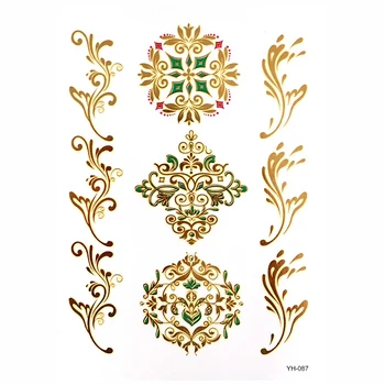 Ideiglenes Bohém Fémes Henna Tetoválás - Több mint 120 Mandala Mehndi Minták Arany, Ezüst (1 Lap) 2