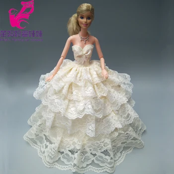 ingyenes szállítás, 1 db 4 réteg teljes körül brided dress barbie baba esküvői ruha