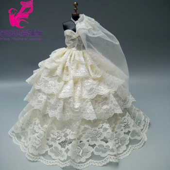 ingyenes szállítás, 1 db 4 réteg teljes körül brided dress barbie baba esküvői ruha 2
