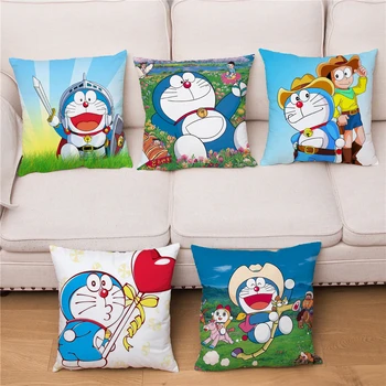 Japán Anime Doraemon Párnahuzat Rajzfilm Aranyos Robot Macska Nyomtatás Párnahuzat Rövid Plüss Párnahuzat Lakberendezés Takaró Párna 1