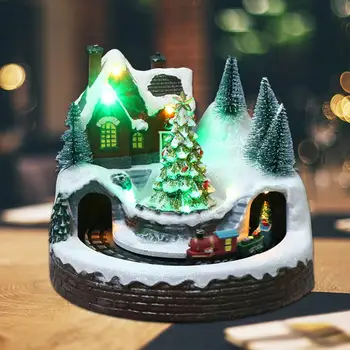 Karácsonyi Falu Figurák LED Kis Zene Vonat Karácsonyi Falusi Ház Luminous Landscape Asztali Dísz lakberendezés 1