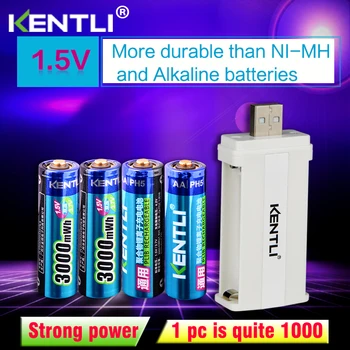 KENTLI 4db alacsony önkisülés 1,5 v 3000mWh AA újratölthető Li-polimer li-ion polimer, lítium akkumulátor +1 USB-intelligens Töltő 1