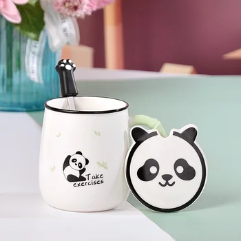 Kerámia Bögre, Panda Csésze, Bögre A Fedelet, Majd Kanállal Edények Tea konyhai Eszközök Szettek Ajándék díszdobozban Cuki Panda Nézd 1