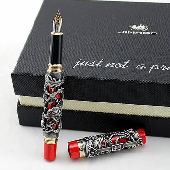 Kiváló Minőségű luxus jinhao Sárkány Fém irodai iskola Írószer Tinta Iraurita Fountain Pen 0,5 MM Heggyel Tinta, Toll 1