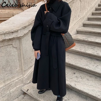 Koreai Khaki Gyapjú Kabát Női Téli 2021 Csipke Laza Vintage Keverékek Kabátok Női Őszi Utcai Elegáns Ruházat 1
