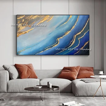 Kézzel Készített Absztrakt Golden Ocean Vászon Festmény Skandináv Lakberendezési Divat Art Kép A Nappali Cuadros Dekoráció 1