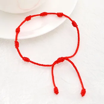 Kézzel Készített Szerencsés Piros String Karkötő Amulett 7 Csomó Védelem Kötelet, Férfi, Női Ajándék Nagykereskedelem 2