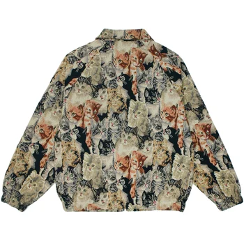 LACIBLE Cipzár Baseball Dzseki Kabát Férfi Hip-Hop Harajuku Streetwear Macska Teljes Nyomtatási Vintage Kabát Egyetemi Kabát Őszi Outwear 2