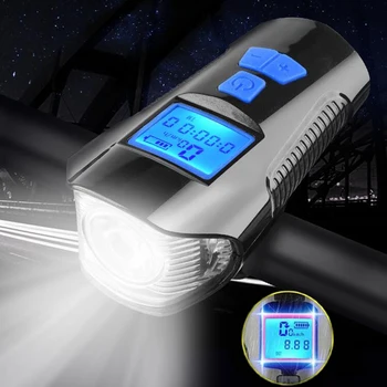 LED Bicikli Csengő Fények USB Újratölthető Kerékpáros Sebességmérő Fényszóró Órában, Vízálló Első Fényeket Alkalmas Minden Kerékpár 1