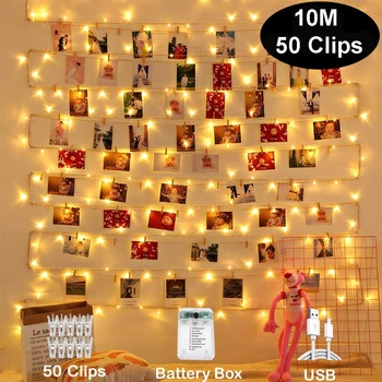 LED String Fények 10M Fotó Klip USB-Tündér Fények Garland Karácsonyi Dekoráció Parti Esküvő Karácsony a Fal Bár Szekrény 1